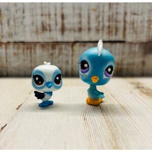 Vintage Littlest Pet Shop LPS Parakeet Blue Bird and Baby Retired EUC